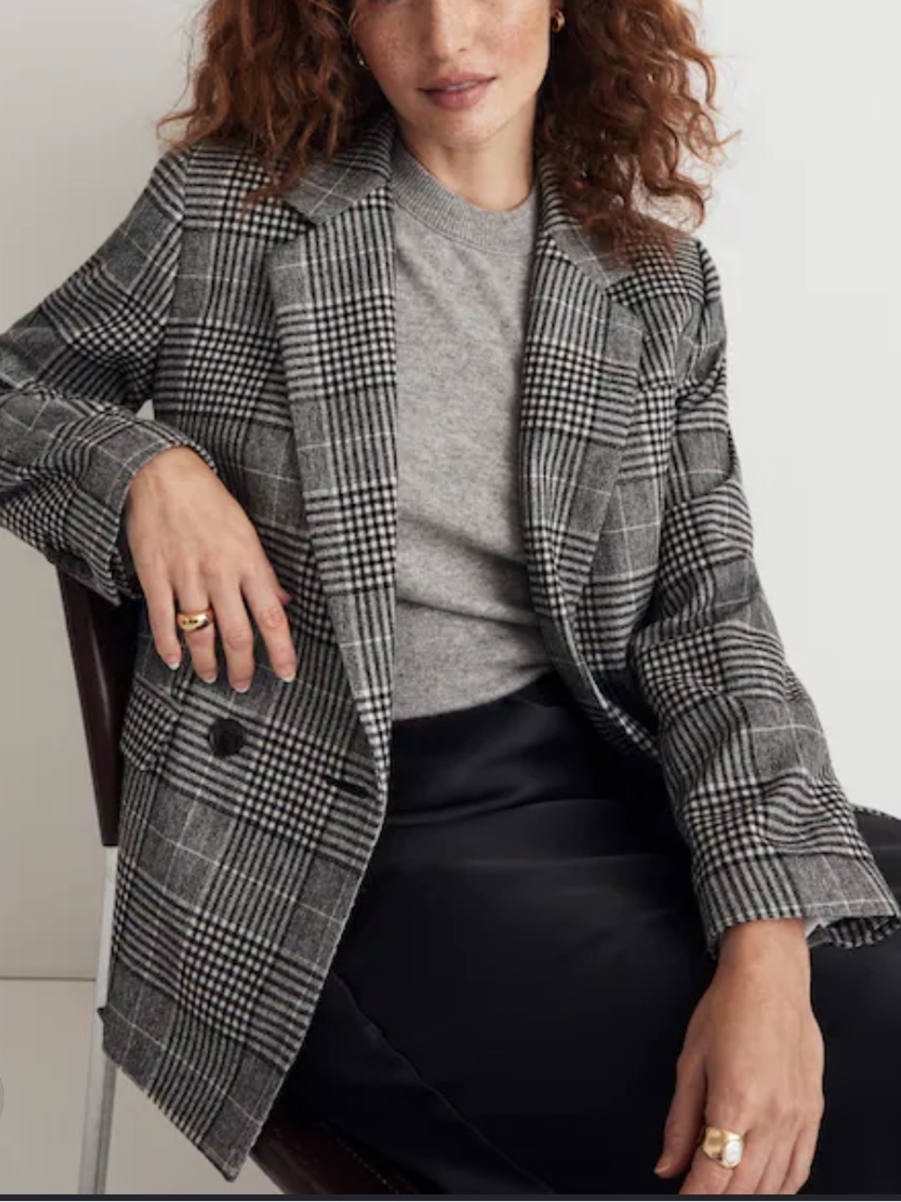 Madewell Gray Plaid Double-Breasted Blazer